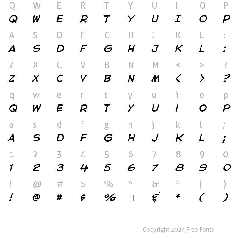 Character Map of CC Astro City Italic