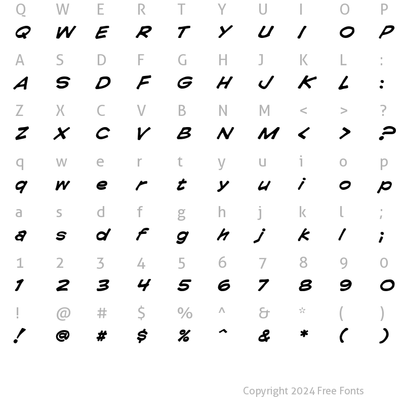 Character Map of CC Comicrazy Bold Italic