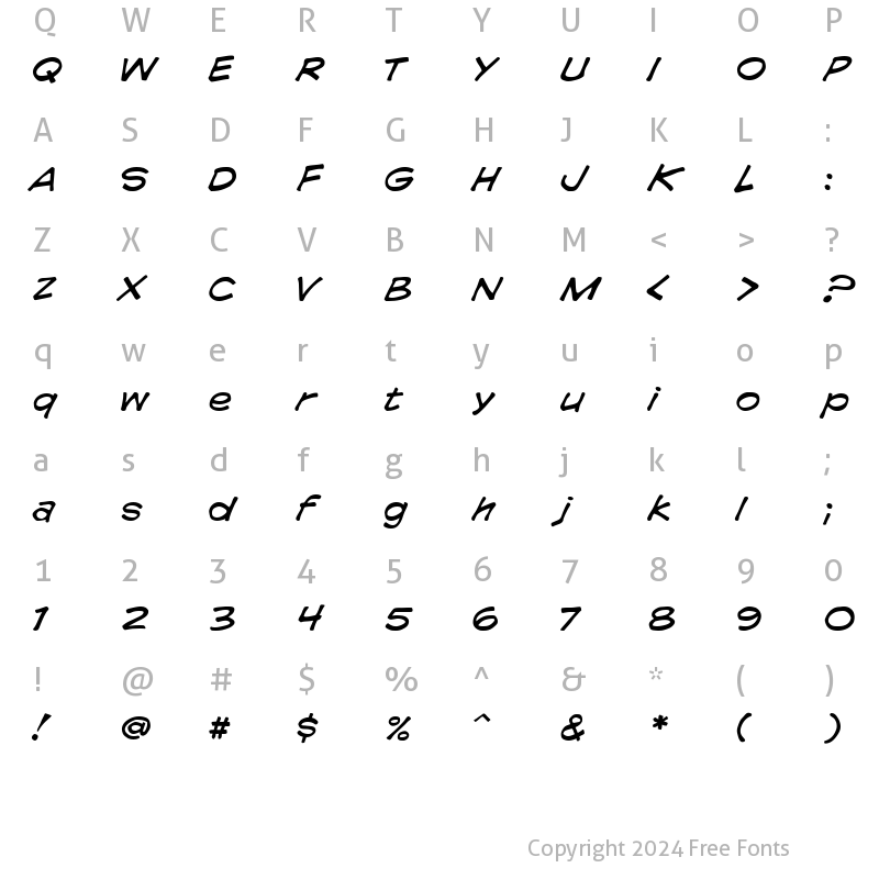 Character Map of CC Comicrazy Italic