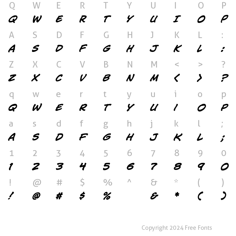 Character Map of CC Jim Lee Bold Italic