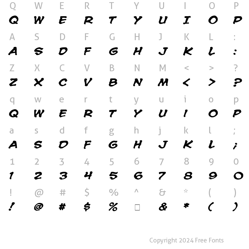 Character Map of CC Spookytooth Bold Italic