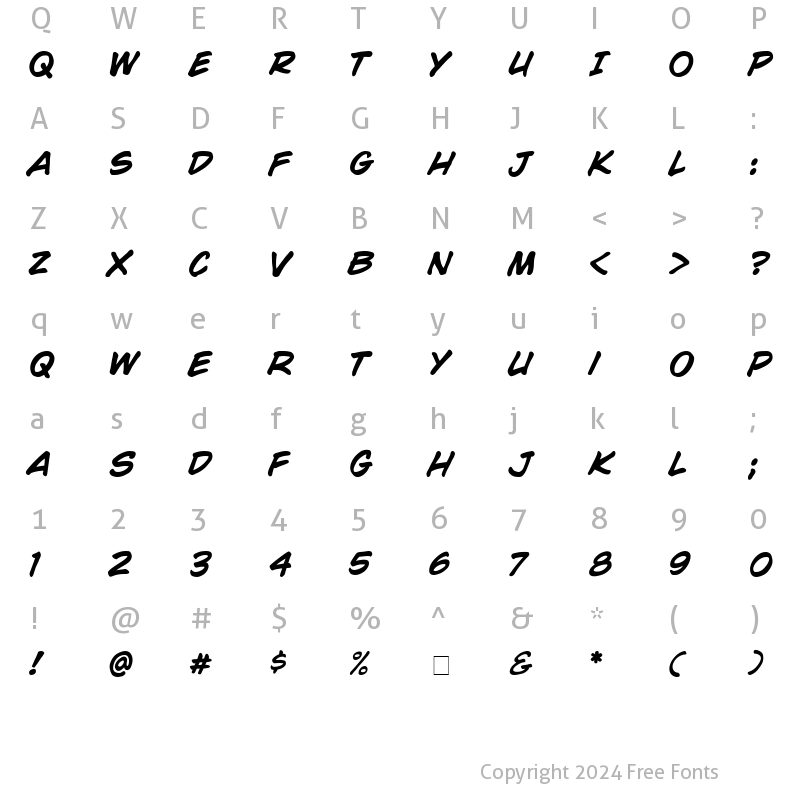 Character Map of CC Wild Words Bold Italic
