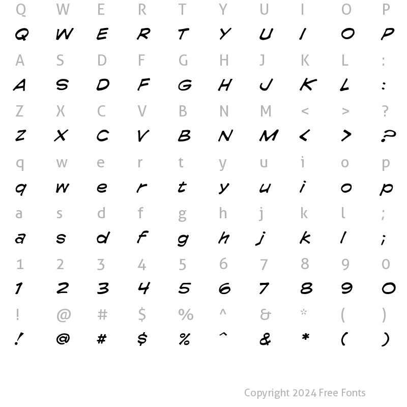 Character Map of CCComicrazy Medium Italic