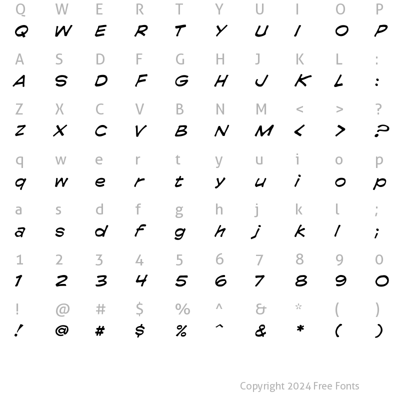 Character Map of CCComicrazy RomanItalic