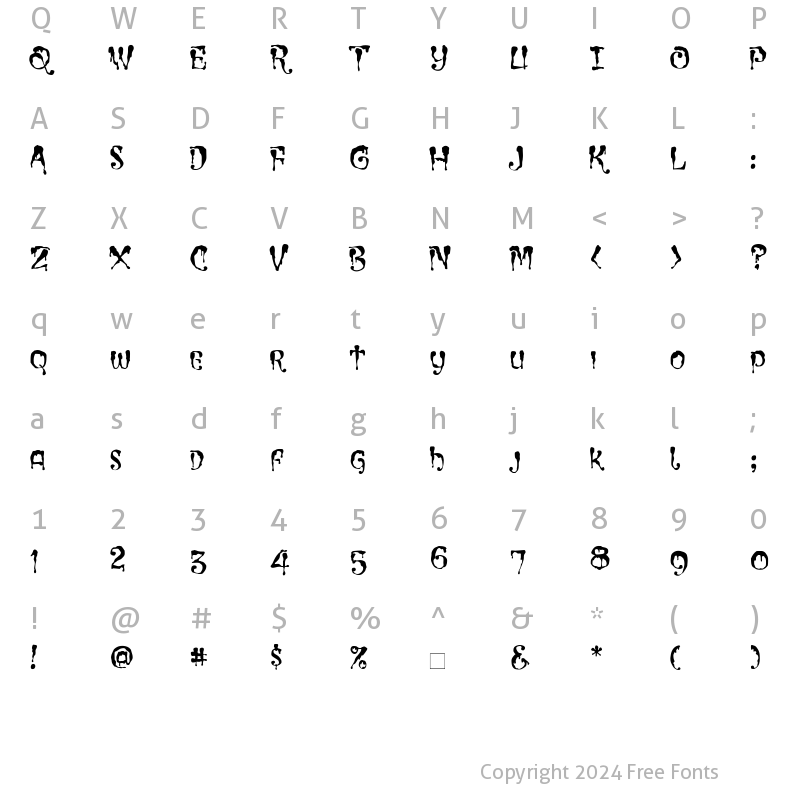 Character Map of CCIncyWincySpider Roman