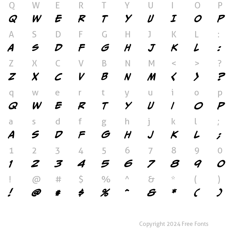 Character Map of CCMeanwhile Bold Italic