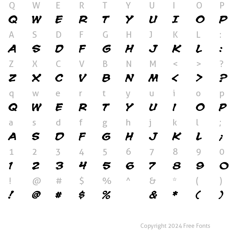 Character Map of CCSpookytooth Bold Italic