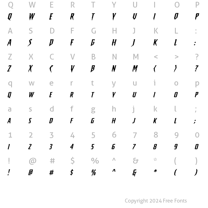 Character Map of CCStickyFingers Italic