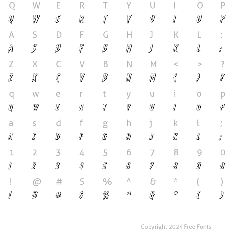 Character Map of CCStickyFingersOpen Italic