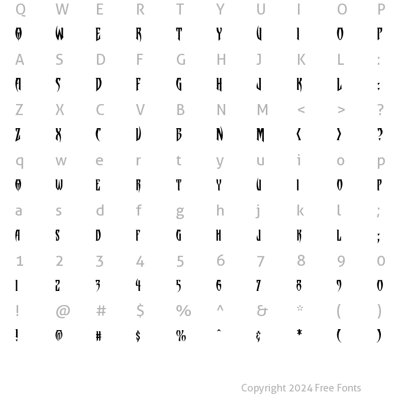 Character Map of CCTreacherousCurves Regular