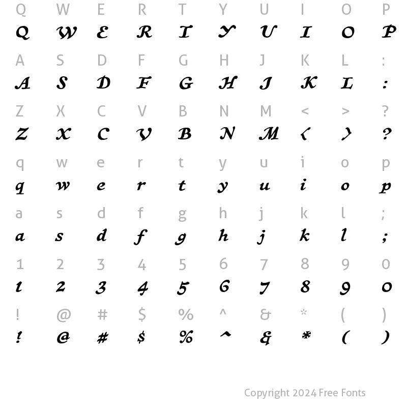 Character Map of CCTreasureTrove Italic