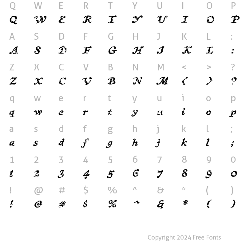 Character Map of CCTreasureTroveDecayed Italic