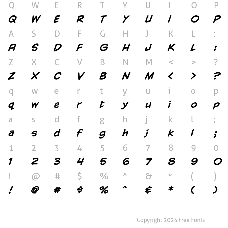 Character Map of CCYadaYadaYadaInt Bold Italic