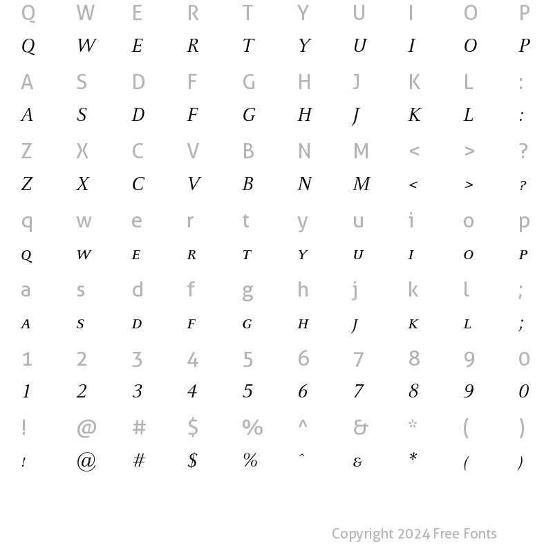 Character Map of CelesteCaps Italic