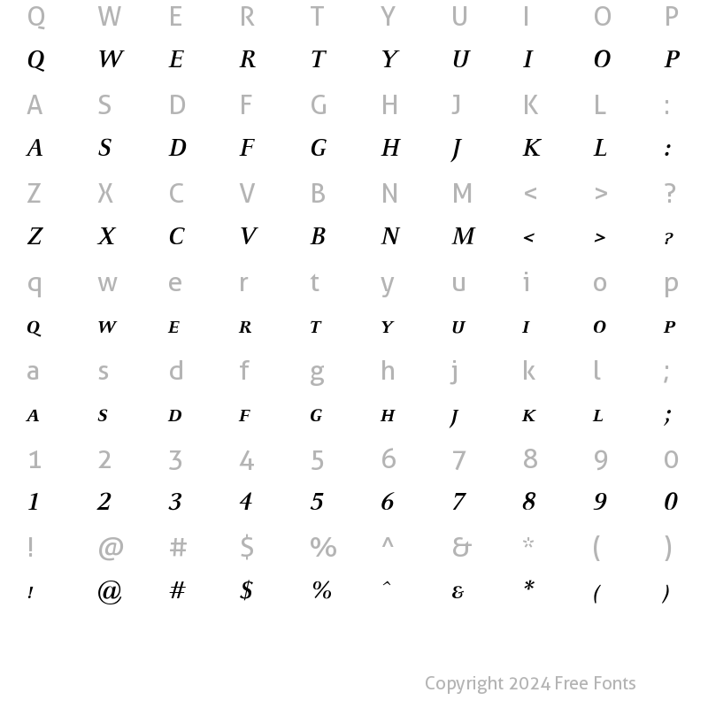 Character Map of CelesteCaps ItalicBold