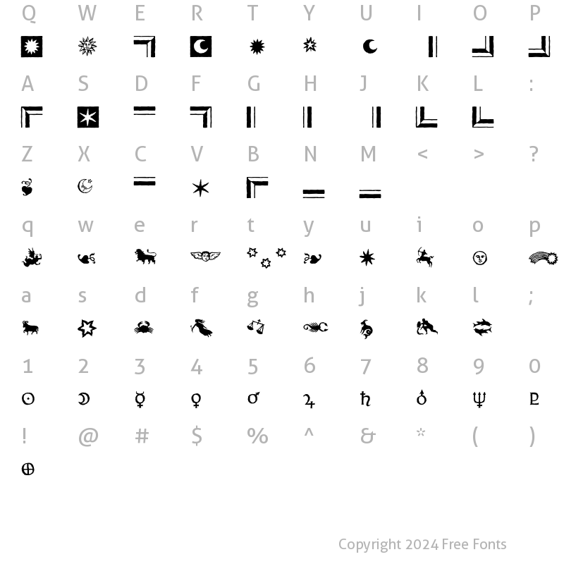 Character Map of Celestia Antiqua Ornaments Regular