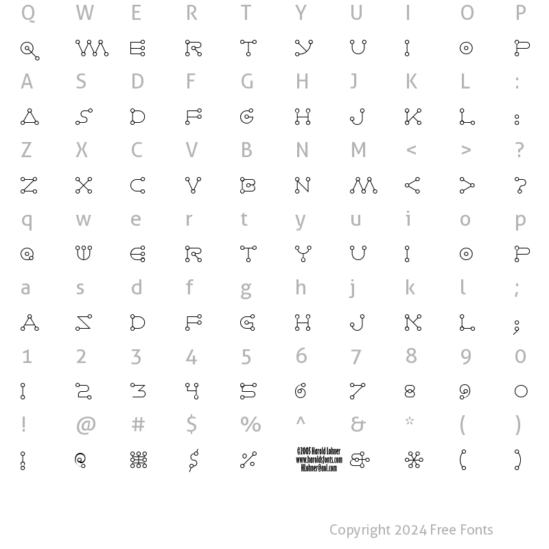 Character Map of Celestial Alphabet Regular