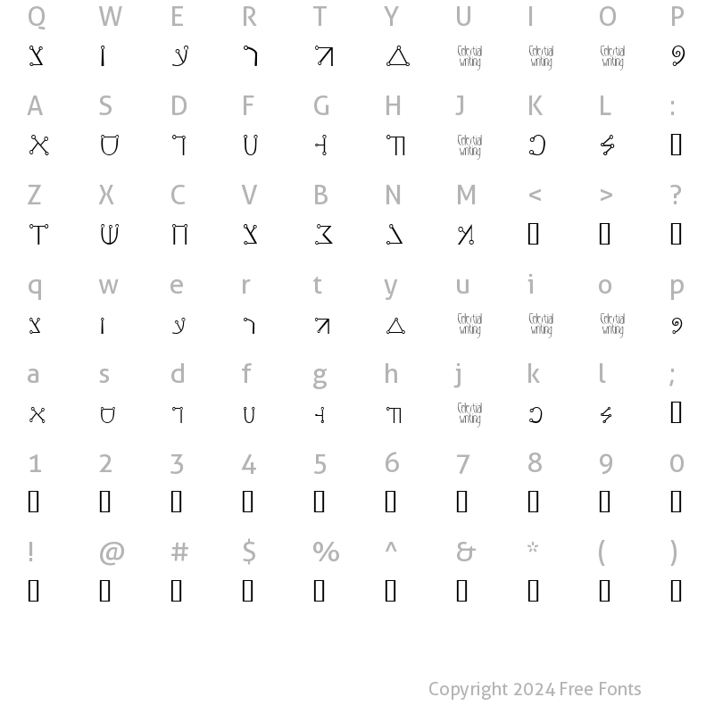 Character Map of Celestial Writing Regular