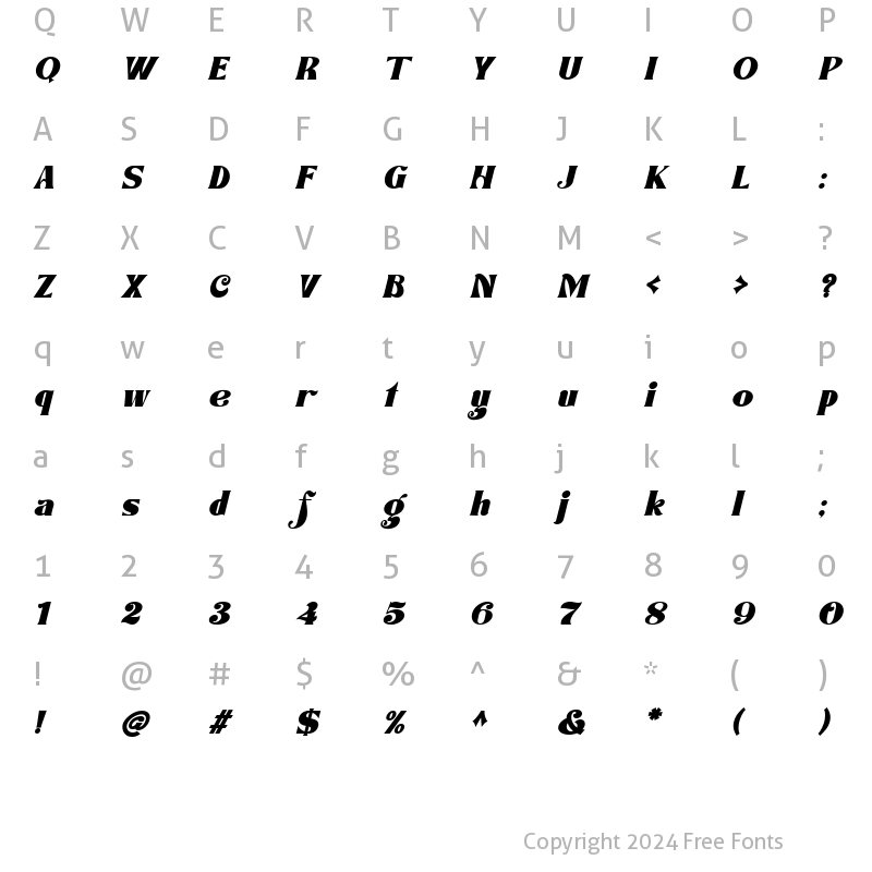 Character Map of Celestic Slant