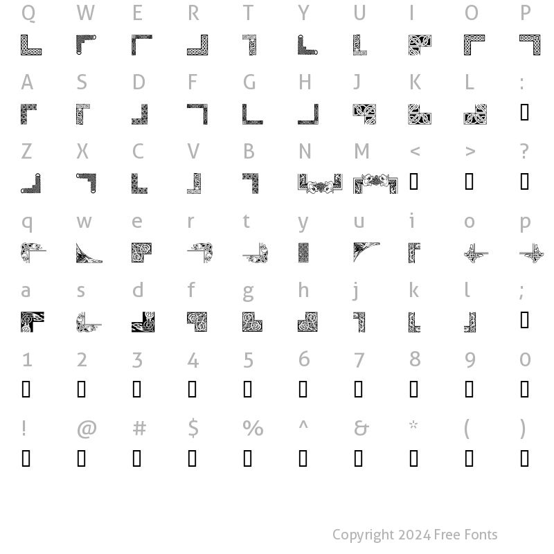 Character Map of Celtic Frames Regular