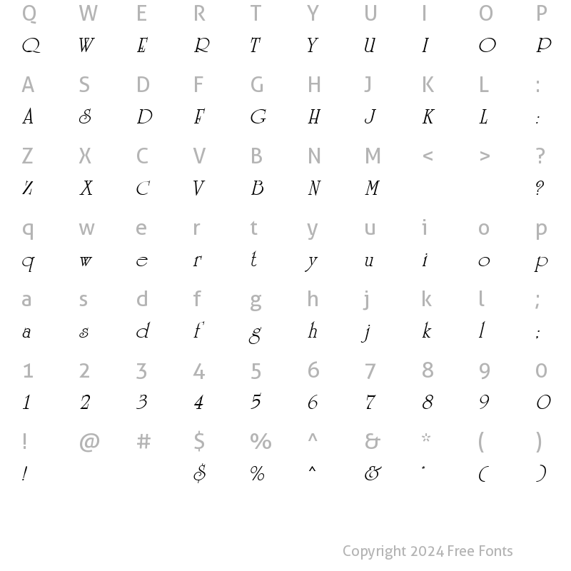 Character Map of Celtic MN Italic