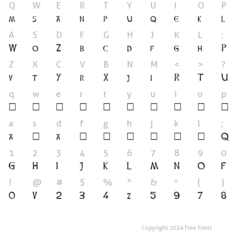 Character Map of CelticHand Regular