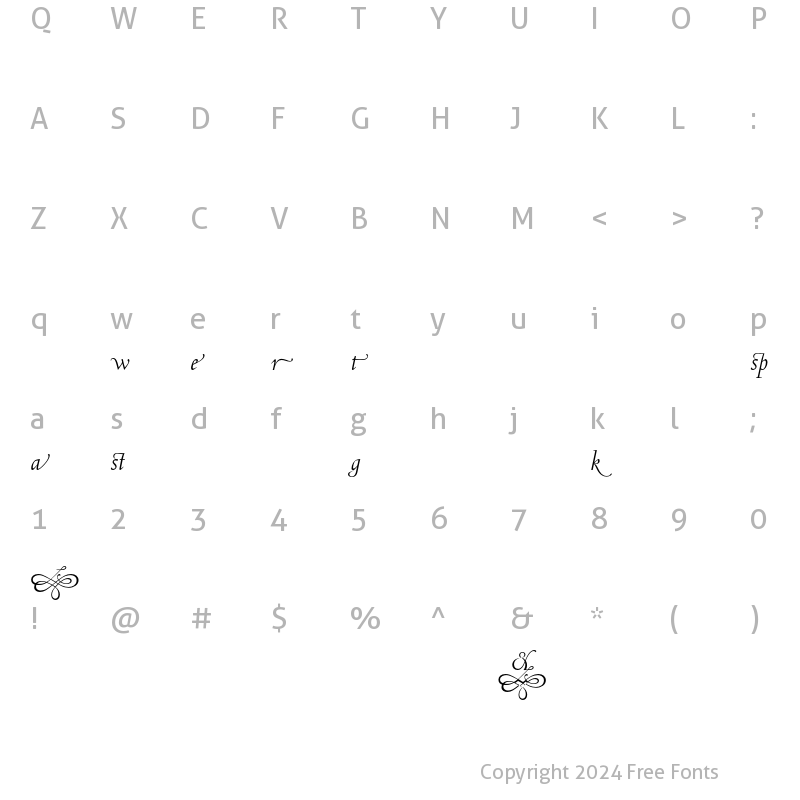 Character Map of Centaur MT Alternate Italic