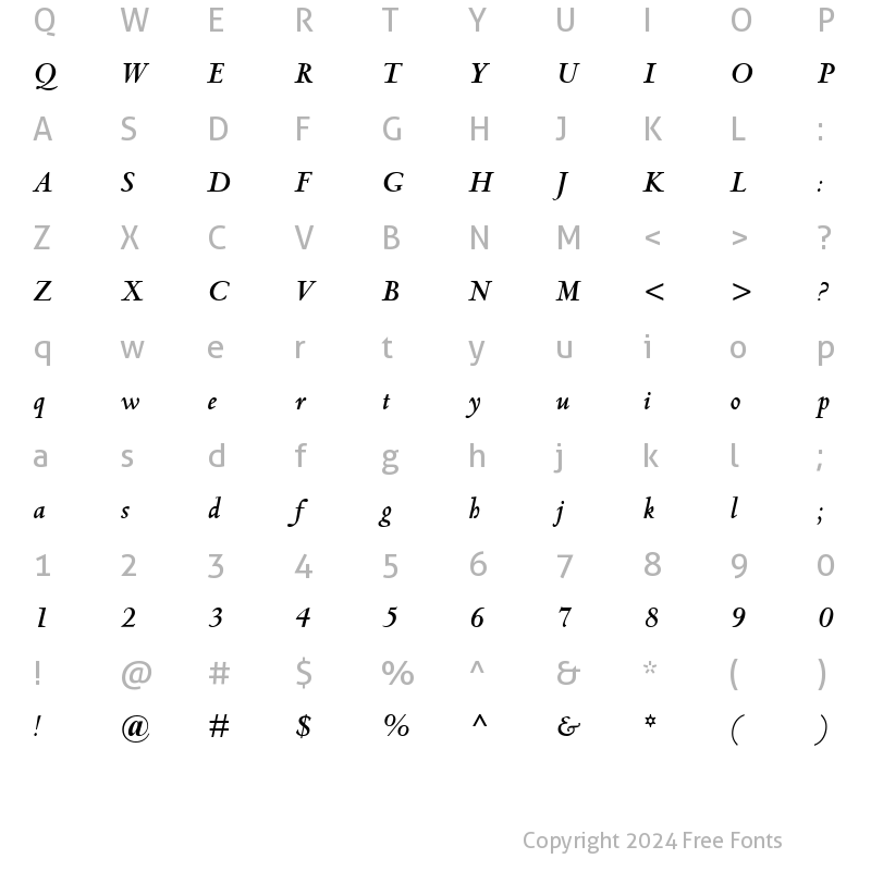 Character Map of Centaur MT BoldItalic