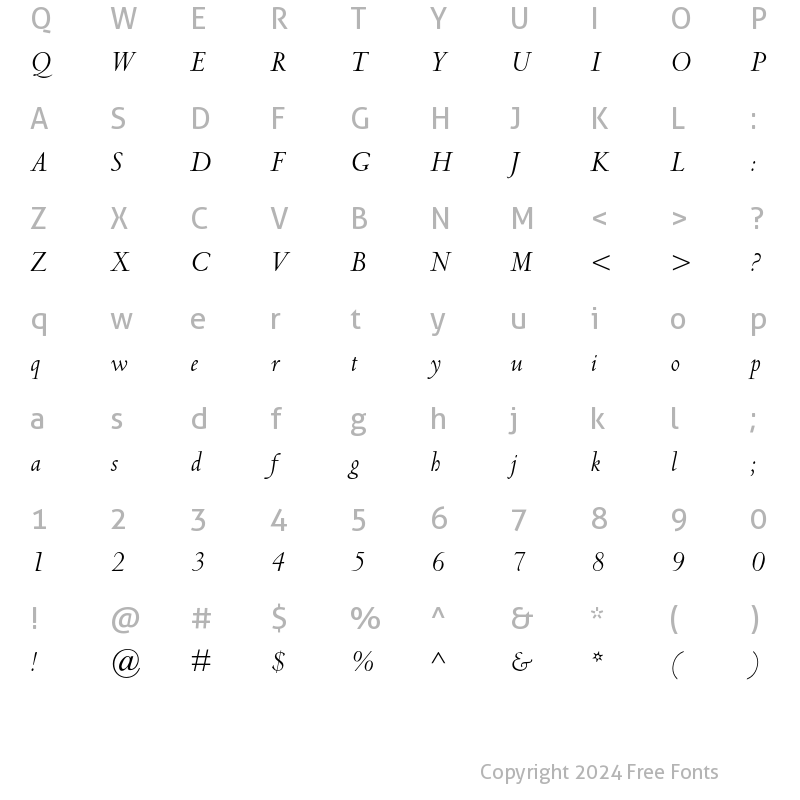 Character Map of Centaur MT Italic Alt I