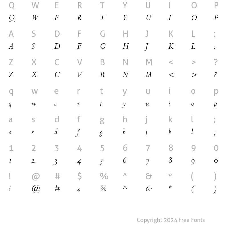 Character Map of Centaur MT Italic OsF