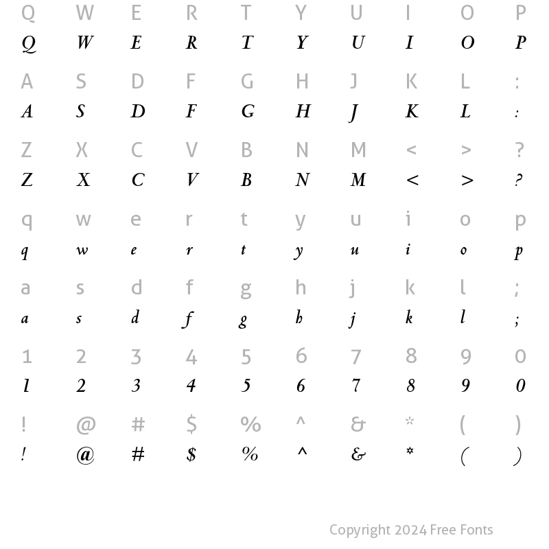 Character Map of Centaur MT Std Bold Italic