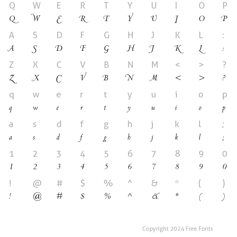 Character Map of Centaur MT Swash Capitals