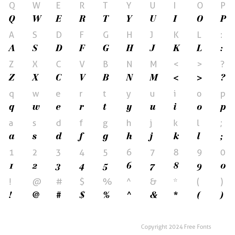 Character Map of Centennial BlackItalicOsF Regular