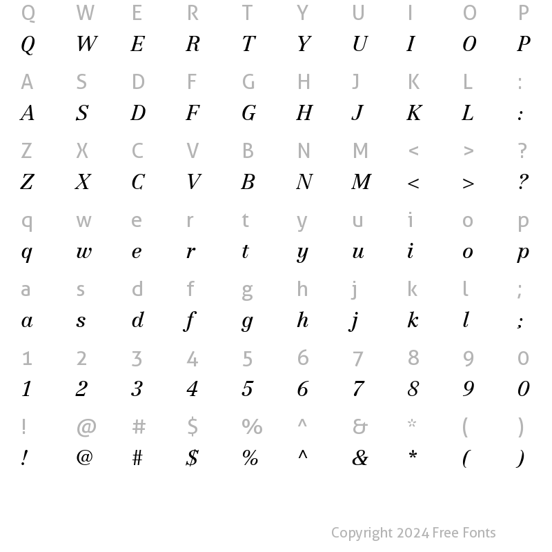 Character Map of Centennial-Italic Regular