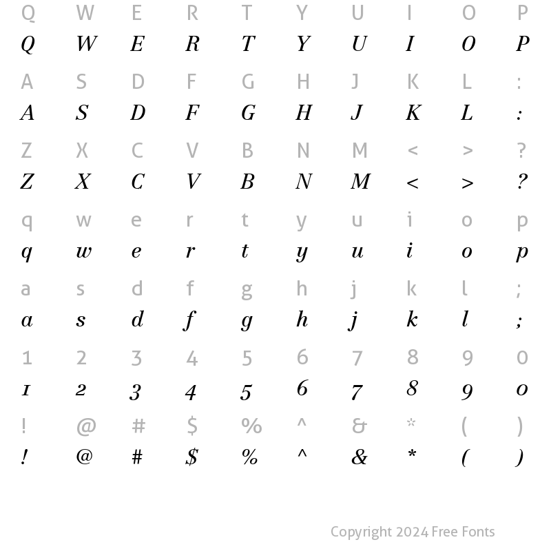 Character Map of Centennial ItalicOsF Regular