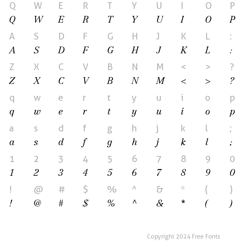 Character Map of Centennial-LightItalic Regular