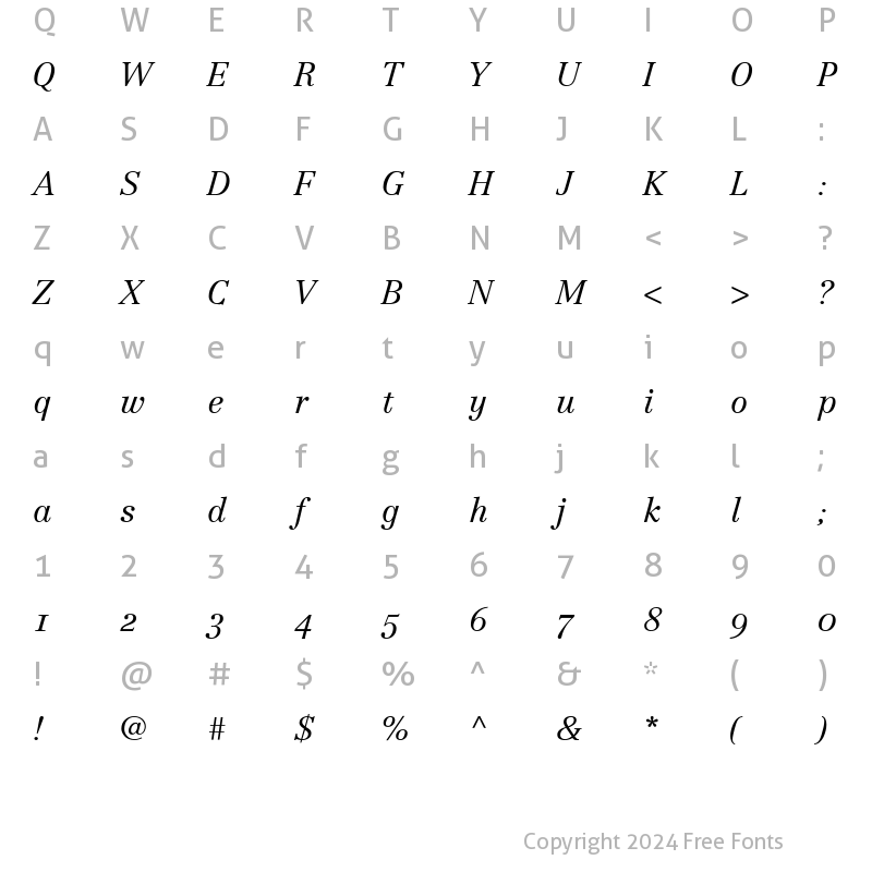 Character Map of Centennial LightSC Italic