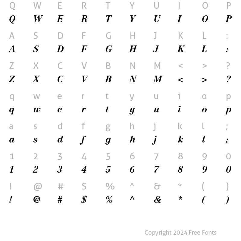 Character Map of Centennial LT Std 76 Bold Italic