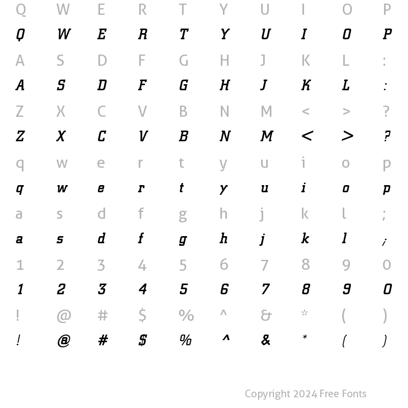 Character Map of Center City Bold Oblique