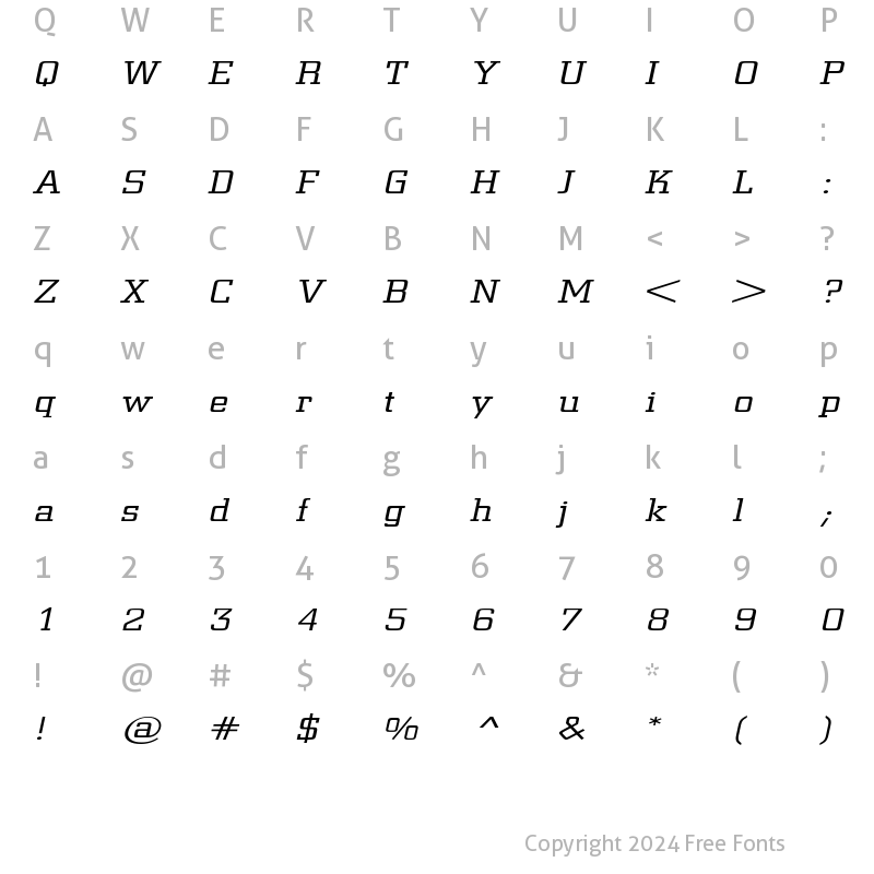 Character Map of CenterCityExtended Oblique