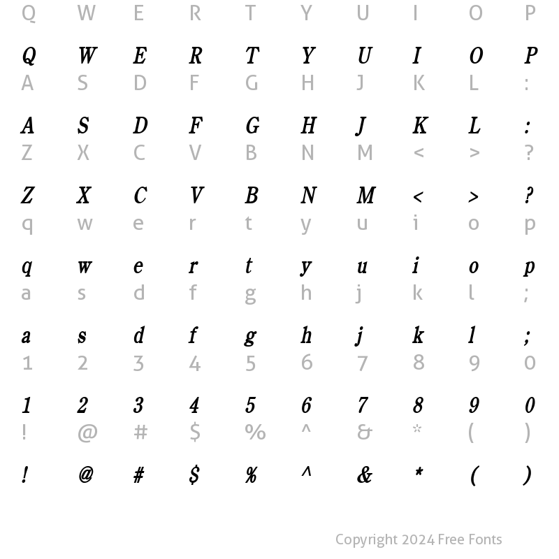 Character Map of Cento Condensed BoldItalic