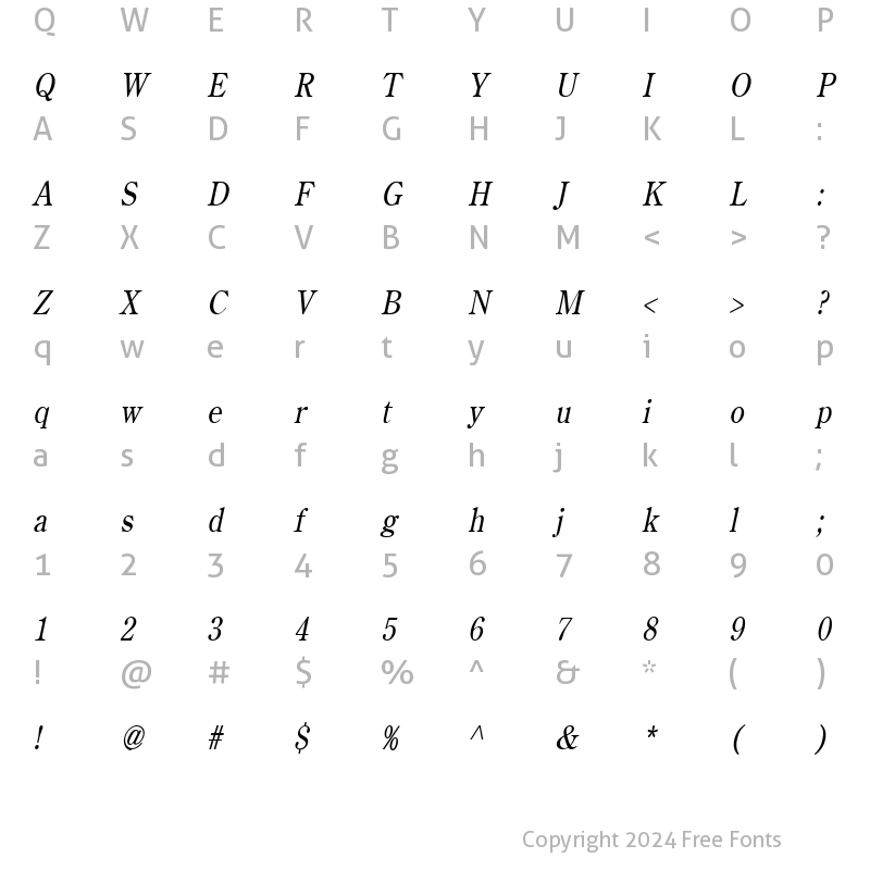 Character Map of Cento Condensed Italic