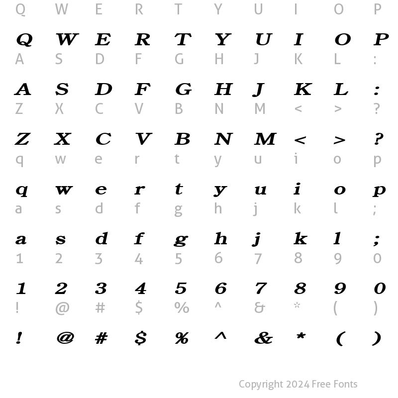 Character Map of Cento Extended BoldItalic