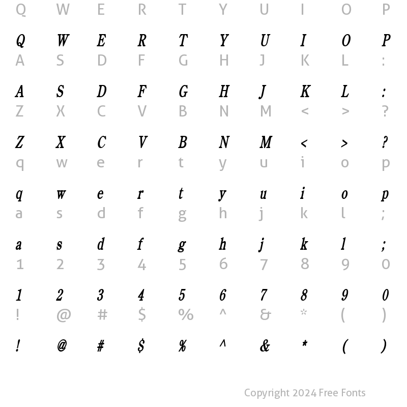 Character Map of Cento Thin BoldItalic