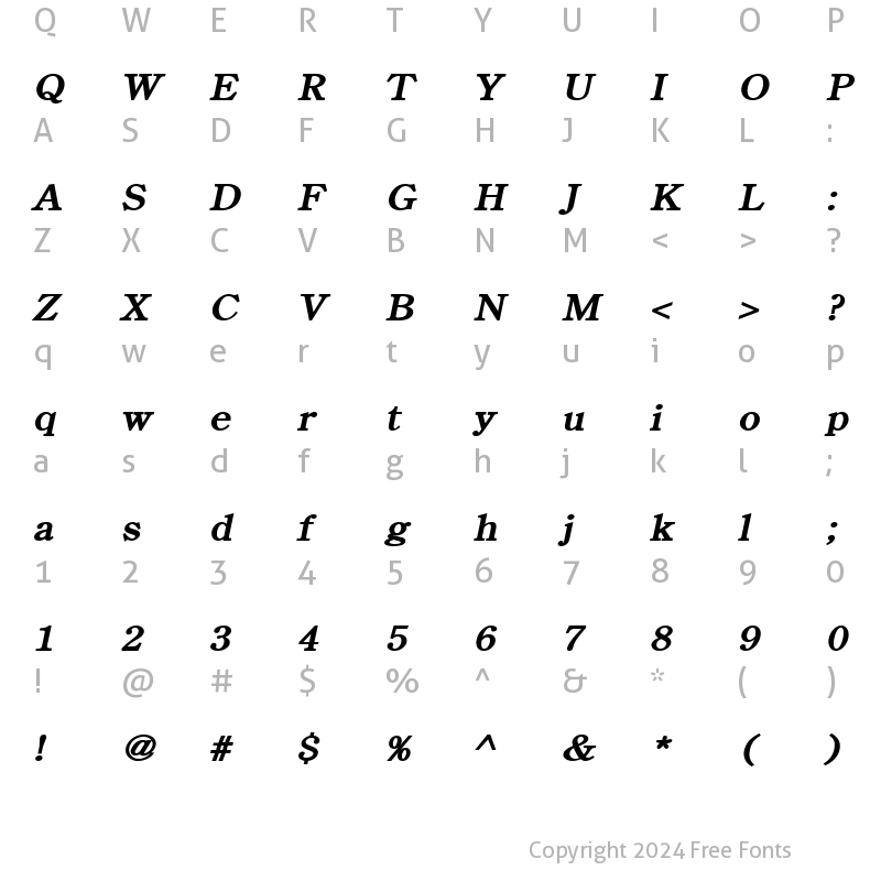 Character Map of Cento Wide BoldItalic