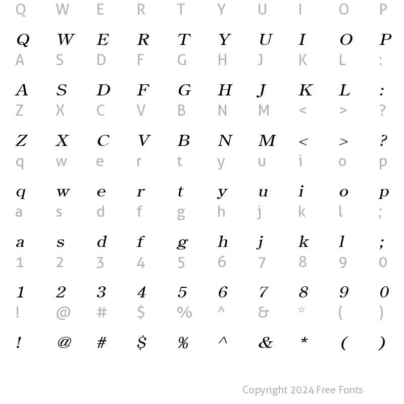 Character Map of Cento Wide Italic