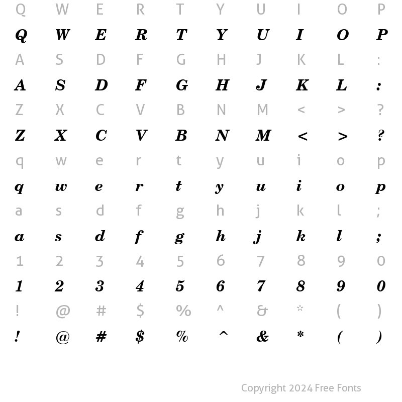 Character Map of CentSchbkCyrill BT Bold Italic