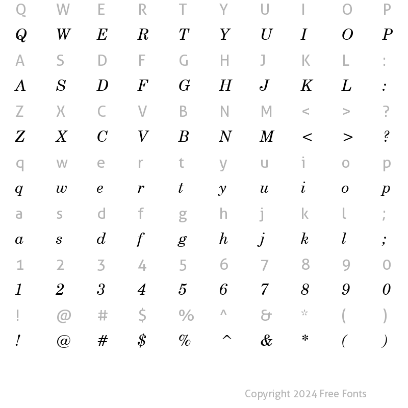 Character Map of CentSchbkGreek BT Inclined