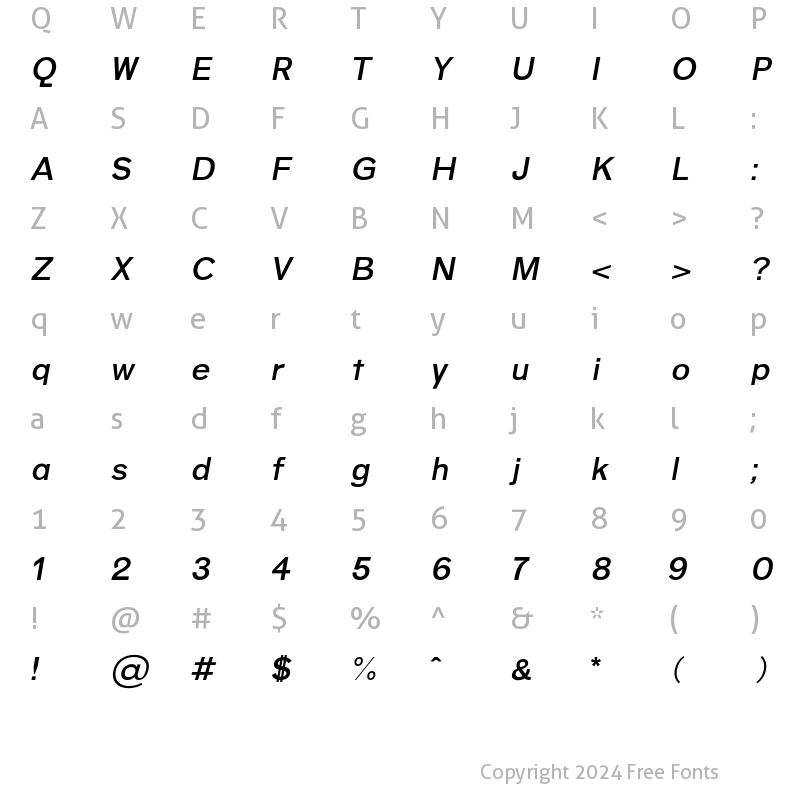 Character Map of Centuria bold-italic