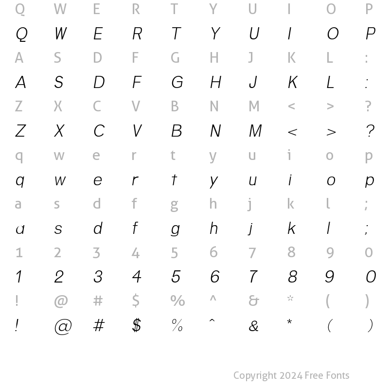 Character Map of Centuria regular-italic